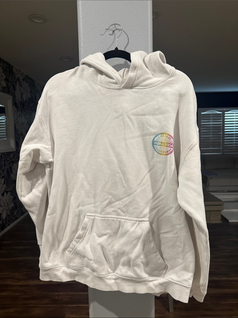 Pura Vida Cream Pullover Hoodie with Rainbow Logo